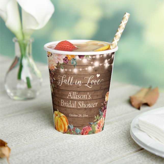 Fall in Love Autumn Floral Lights Bridal Shower Paper Cups (Insitu)