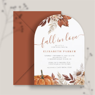 Fall in love autumn floral pumpkin bridal shower invitation