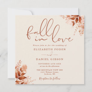 Fall In Love Autumn Floral QR Code Wedding Invitation