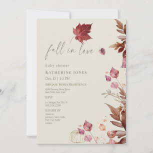 Fall in Love Autumn Foliage Beige Baby Shower Invitation