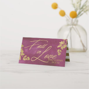 Fall in Love Autumn Gold and Cranberry Seating Place Card
