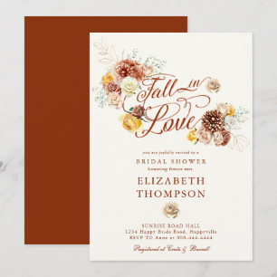 Fall in Love Autumn Gold Bouquet Bridal Shower Invitation