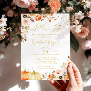 Fall in Love Autumn Gold Chic Floral Bridal Shower Invitation