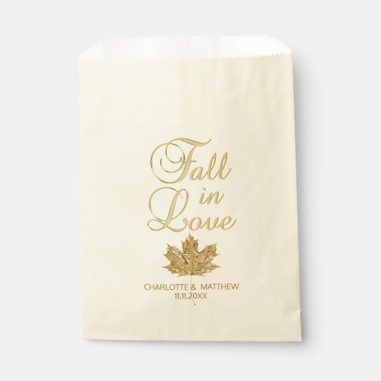 FALL IN LOVE Autumn Gold Maple Leaf Wedding Favour Bag