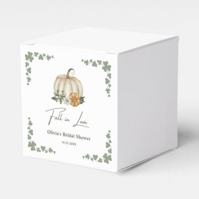 Fall in Love Autumn Greenery Pumpkin Bridal Shower Favor Box (Front Side)