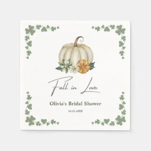 Fall in Love Autumn Greenery Pumpkin Bridal Shower Napkin