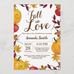 Fall in Love Autumn Harvest Pumpkin Bridal Shower Invitation