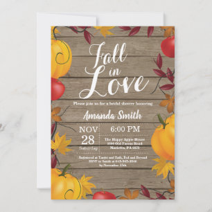 Fall in Love Autumn Harvest Pumpkin Bridal Shower Invitation
