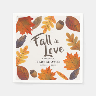 Fall in Love Autumn Leaves Baby Shower Paper Napkin