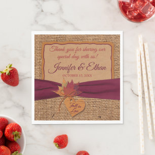 Fall in Love, Autumn Leaves, Burlap Wedding Napkin