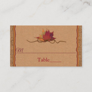 Fall in Love, Autumn Leaves, Burlap Wedding Place Card
