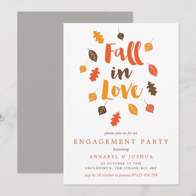 Fall in Love Autumn Leaves Engagement Party Invitation (Front/Back)