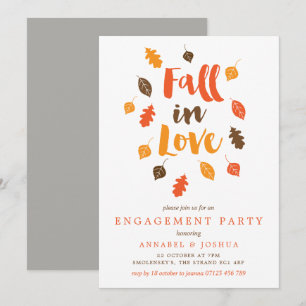 Fall in Love Autumn Leaves Engagement Party Invitation