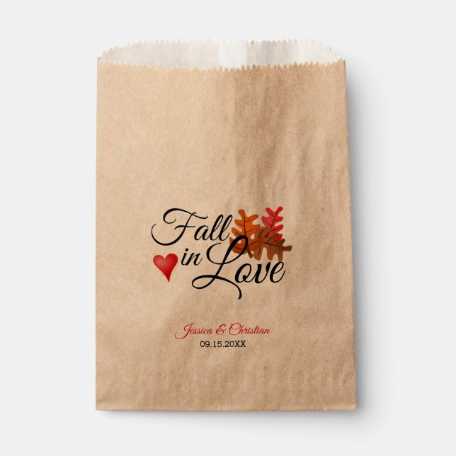 Fall in Love Autumn Leaves Heart Wedding Treat Favour Bag (Front)