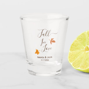 Fall In Love Autumn Leaves Wedding Favour Shot Glass