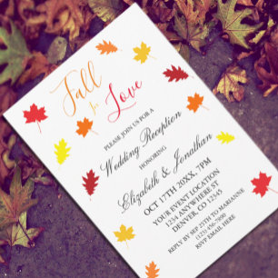 Fall In Love Autumn Leaves Wedding Reception Invitation