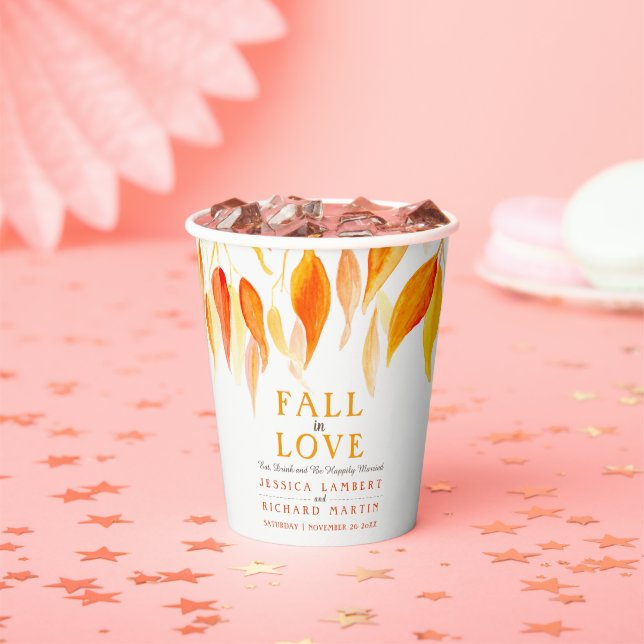 Fall in love autumn orange leaves wedding  paper cups (Insitu)