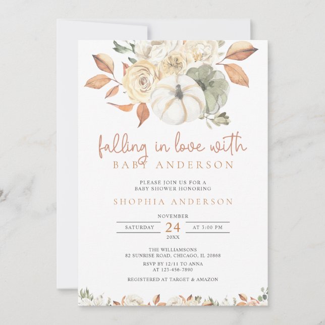 Fall in Love Autumn Pumpkin Baby Shower Invitation (Front)