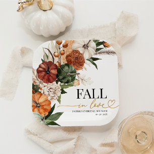 Fall in Love Autumn Pumpkin Bridal Shower Paper Plate