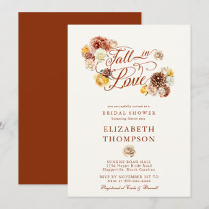 Fall in Love Autumn Rose Mum Garden Bridal Shower Invitation