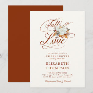 Fall in Love Autumn Roses Romantic Bridal Shower Invitation