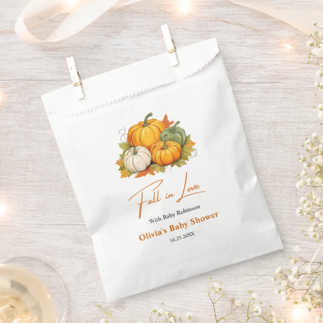 Fall in Love Autumn Rustic Pumpkin Baby Shower   Favour Bag (Clipped)