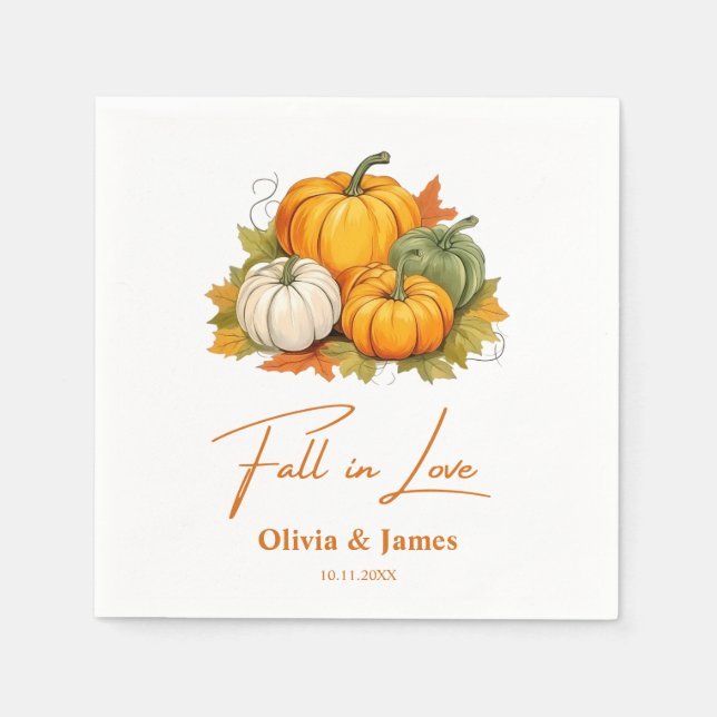 Fall in Love Autumn Rustic Pumpkin Wedding  Napkin (Front)