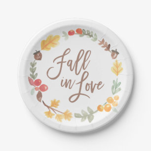 Fall in Love Autumn Watercolor Paper Plate