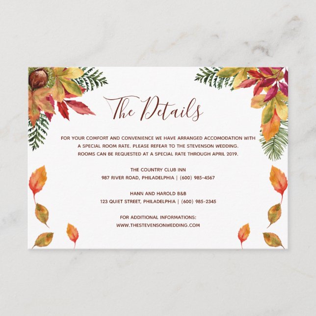 Fall in love autumn wedding details insert card (Front)