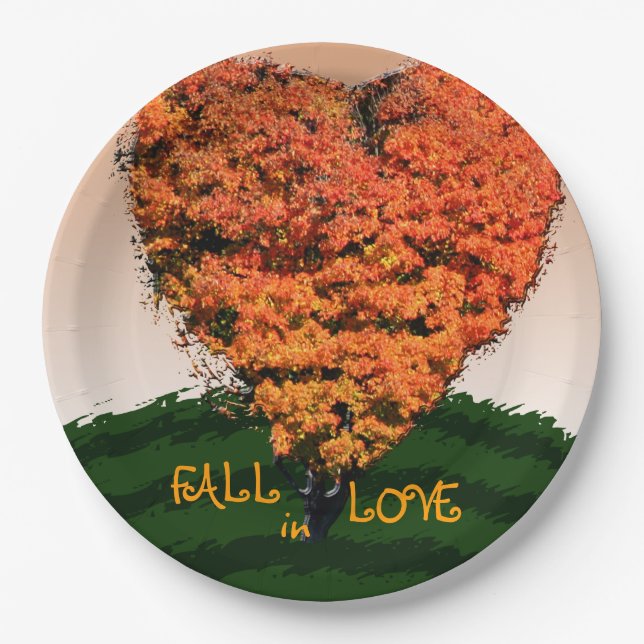 Fall In Love Autumn Wedding Rustic Design Paper Plate (Front)