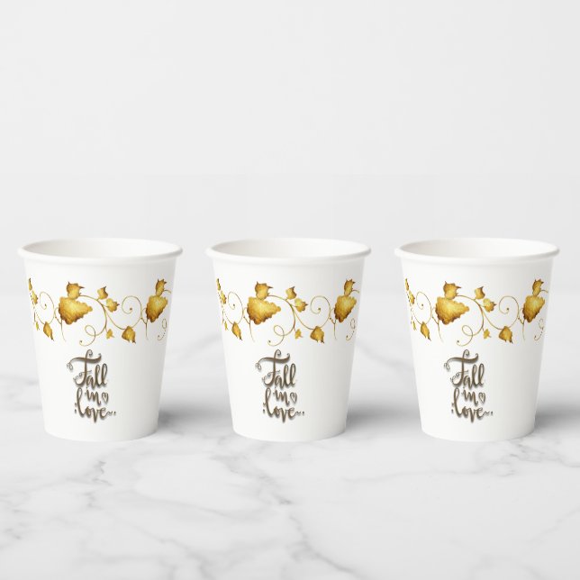 Fall in Love Autumn Wedding with Names & Date  Paper Cups (Multi)