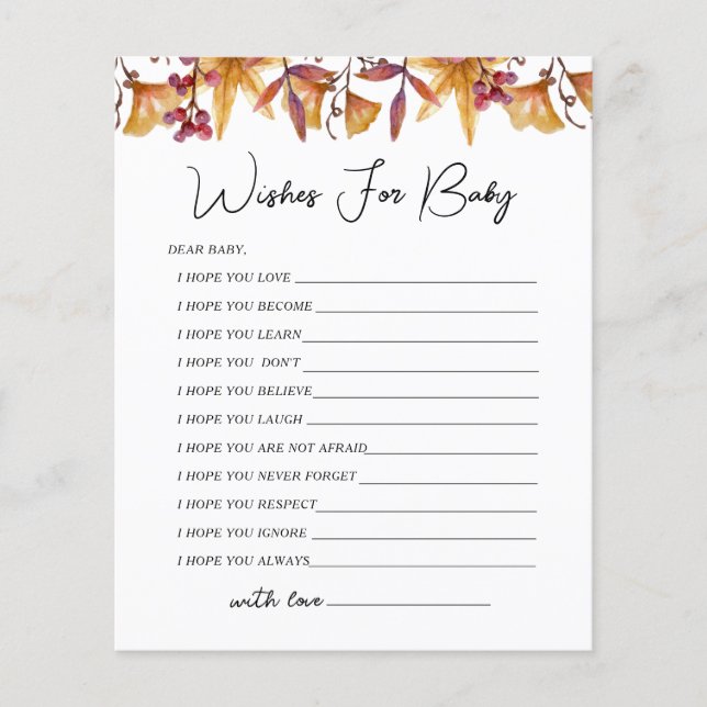 Fall in Love Autumn Wishes For Baby Shower Game (Front)