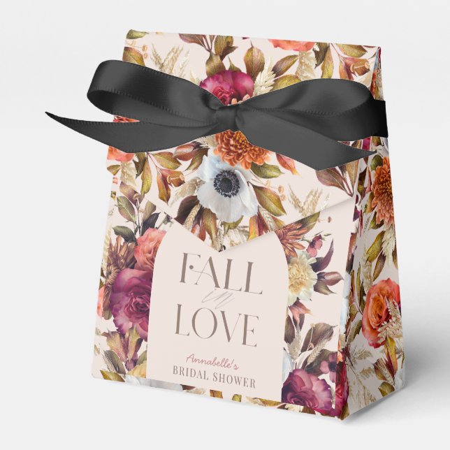 Fall in Love Autumn Wreath Arch Pink Bridal Shower Favor Box (Front Side)