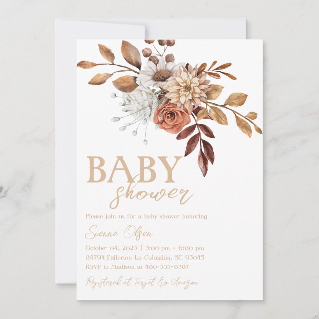 Fall in Love Baby Shower, Autumn Baby Shower Invitation (Front)