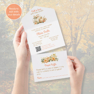 Fall in Love Baby Shower Invitations Pink Pumpkins