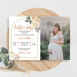 Fall in Love Baby Shower Rust Flowers Pumpkin Invitation