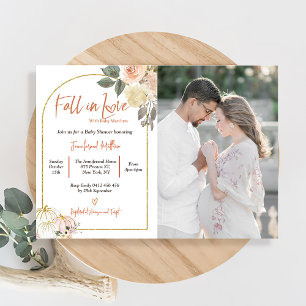 Fall in Love Baby Shower Rust Flowers Pumpkin Invitation