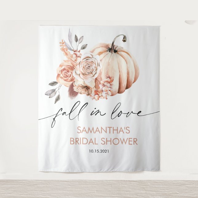 Fall in Love Backdrop, Pumpkin Fall Bridal Shower Tapestry (Front)
