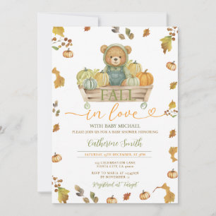 Fall in love Bear Pumpkin Baby shower Fall Autumn Invitation