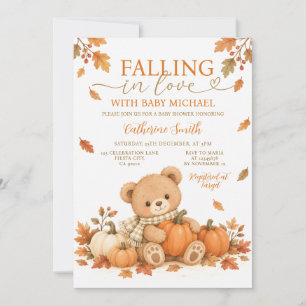 Fall in love Bear Pumpkin Baby shower Fall Autumn Invitation
