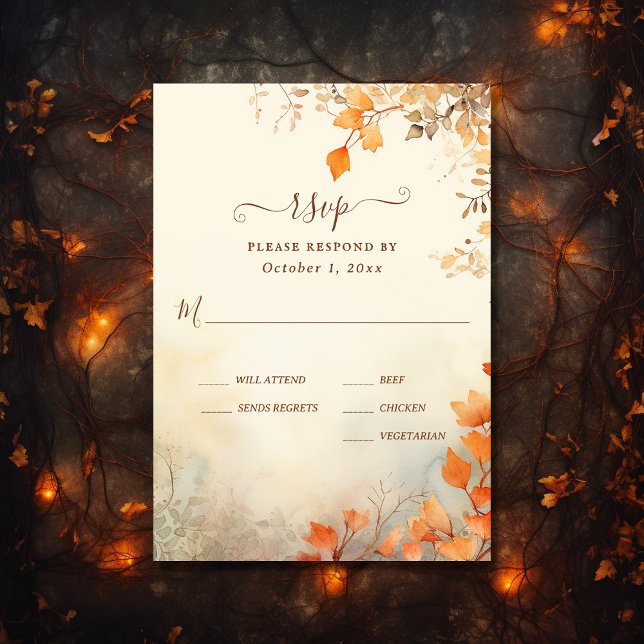Fall in Love Beautiful Autumn Leaves Fall Wedding RSVP Card (Front - Fall in Love Beautiful Autumn Leaves Fall Wedding RSVP Card)