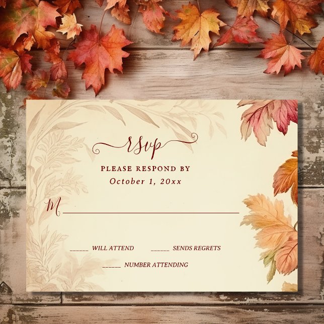 Fall in Love Beautiful Autumn Leaves Fall Wedding RSVP Card (Front - Fall in Love Beautiful Autumn Leaves Fall Wedding RSVP Card)