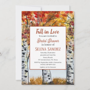 Fall in Love Birch Tree Autumn Bridal Shower Invitation