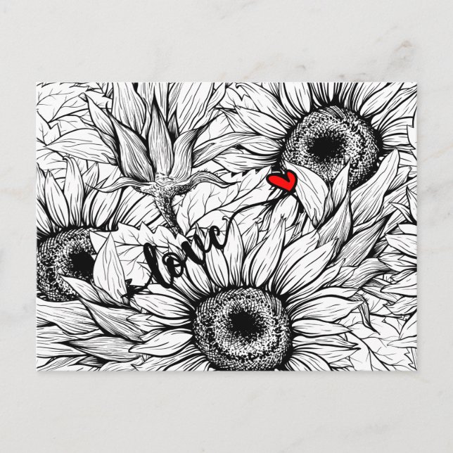 fall in love - Black and White Sunflowers Autumn Postcard (Front)