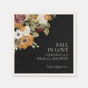 Fall in Love Black Bridal Shower Paper Napkin