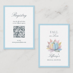 Fall in Love Blue Pumpkin Bridal Shower Registry Enclosure Card