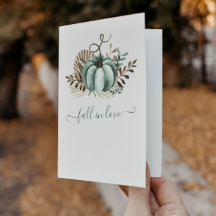 Fall in Love, Blue Pumpkin, Floral Bridal Shower Card