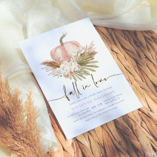 Fall In Love Blush Pink Boho Pumpkin Bridal Shower Invitation
