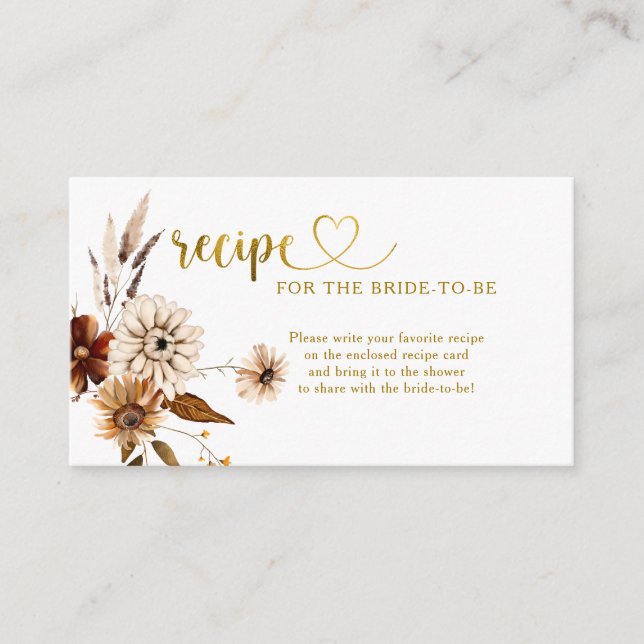 Fall in Love Boho Bridal Shower Recipe Request Enclosure Card (Front)