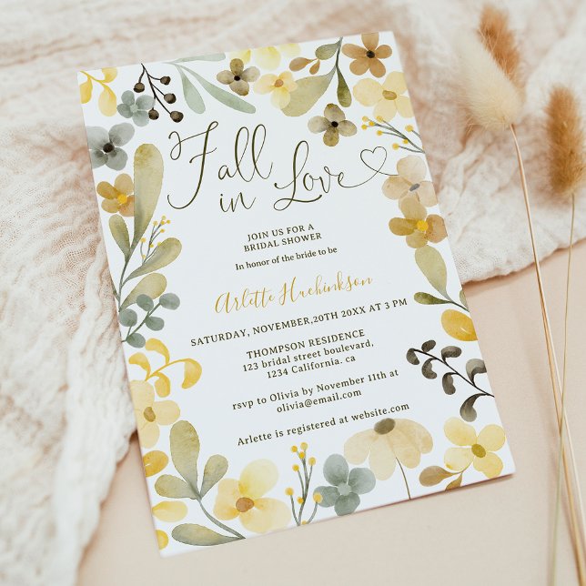 Fall in love boho floral autumn chic bridal shower invitation (Fall in love boho floral autumn chic bridal shower invitation)